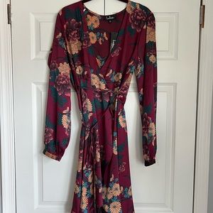 Lulus Love is Life Wine Red Floral Print Satin Wrap Dress